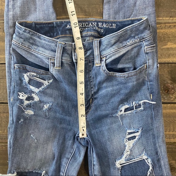 American Eagle Distressed Hi Rise Jeggings Sz 0 - Picture 9 of 10